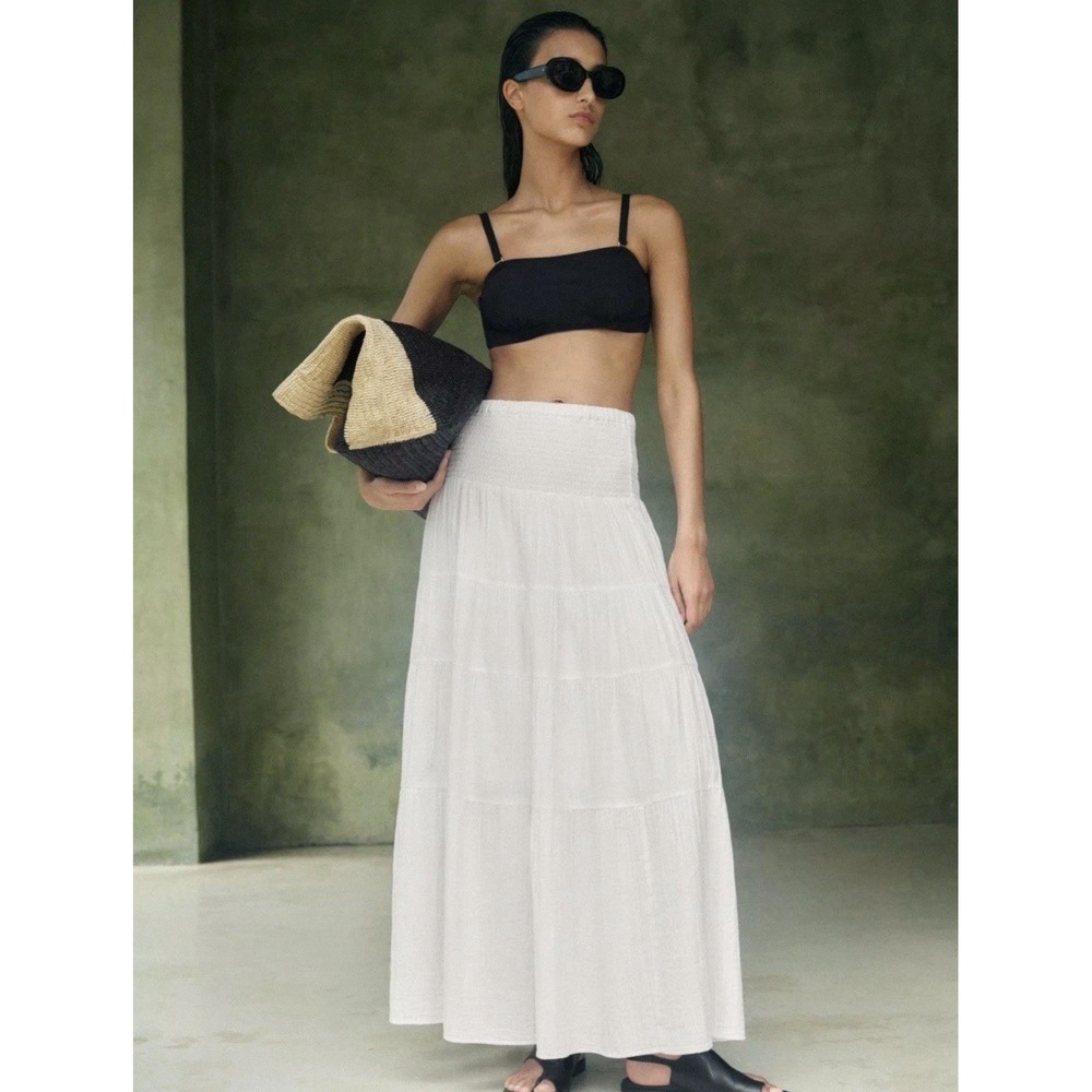 NWT ME+EM Cheesecloth Tiered Maxi Skirt Sz 12 US - White